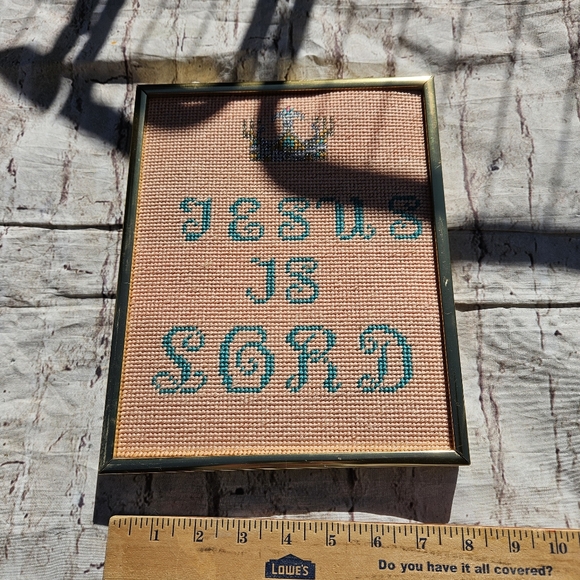 Crossstitch Jesus Is Lord Gold Framed Art - Picture 6 of 7